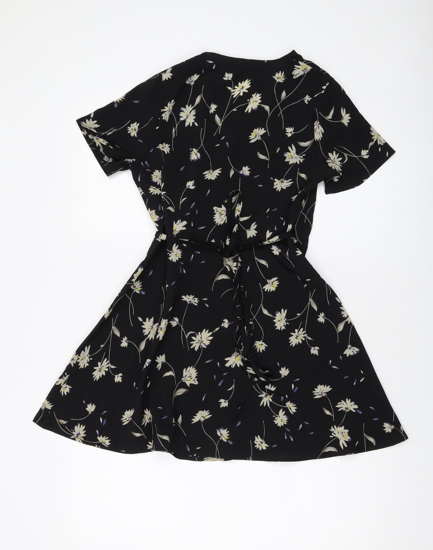 Boohoo Womens Black Polyester Wrap Dress Size 4 V-Neck Tie