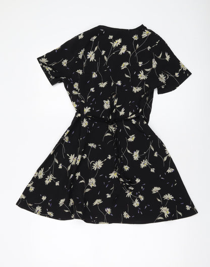 Boohoo Womens Black Polyester Wrap Dress Size 4 V-Neck Tie