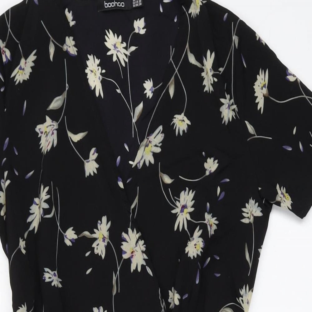 Boohoo Womens Black Polyester Wrap Dress Size 4 V-Neck Tie