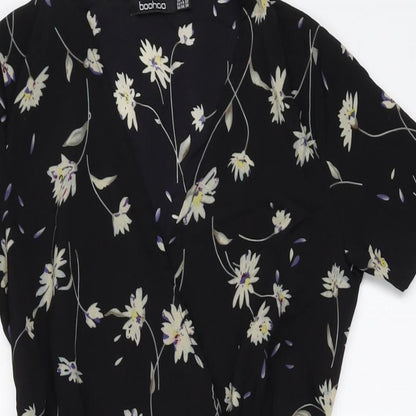 Boohoo Womens Black Polyester Wrap Dress Size 4 V-Neck Tie