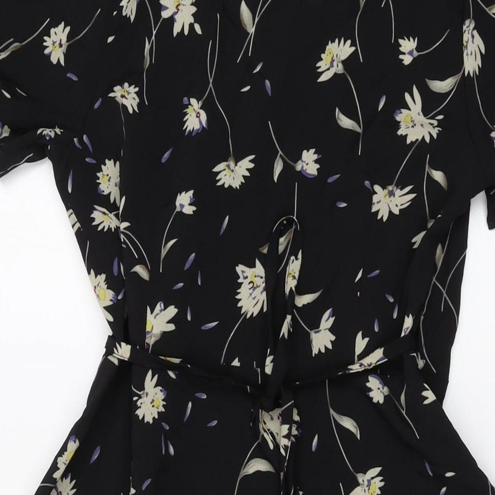 Boohoo Womens Black Polyester Wrap Dress Size 4 V-Neck Tie