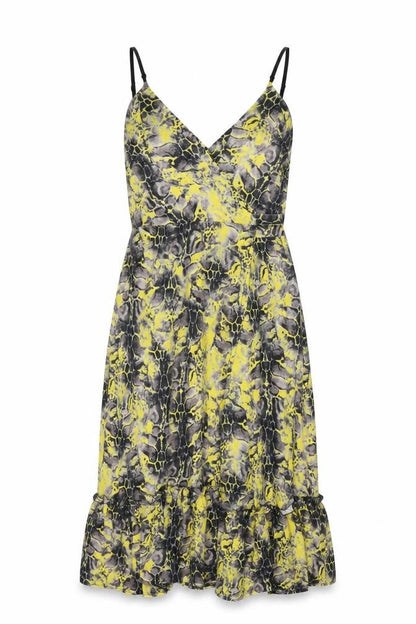 Libby Loves Womens Yellow Geometric Polyester Wrap Dress Size 10 V-Neck Tie