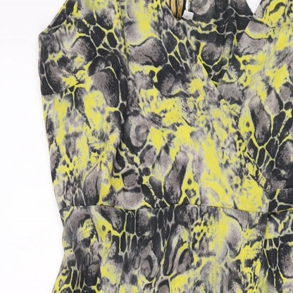 Libby Loves Womens Yellow Geometric Polyester Wrap Dress Size 10 V-Neck Tie