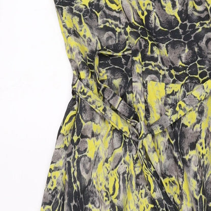 Libby Loves Womens Yellow Geometric Polyester Wrap Dress Size 10 V-Neck Tie