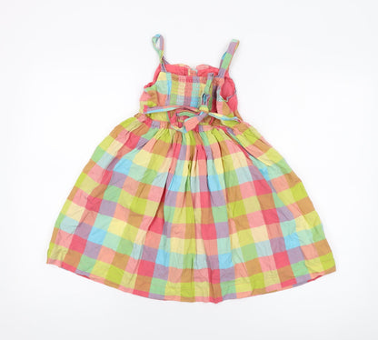 Indigo Girls Multicoloured Check Cotton Skater Dress Size 6-7 Years Square Neck Button