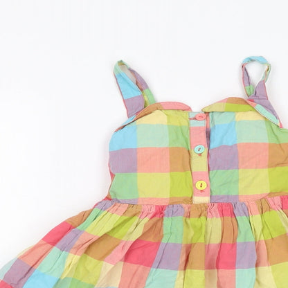 Indigo Girls Multicoloured Check Cotton Skater Dress Size 6-7 Years Square Neck Button