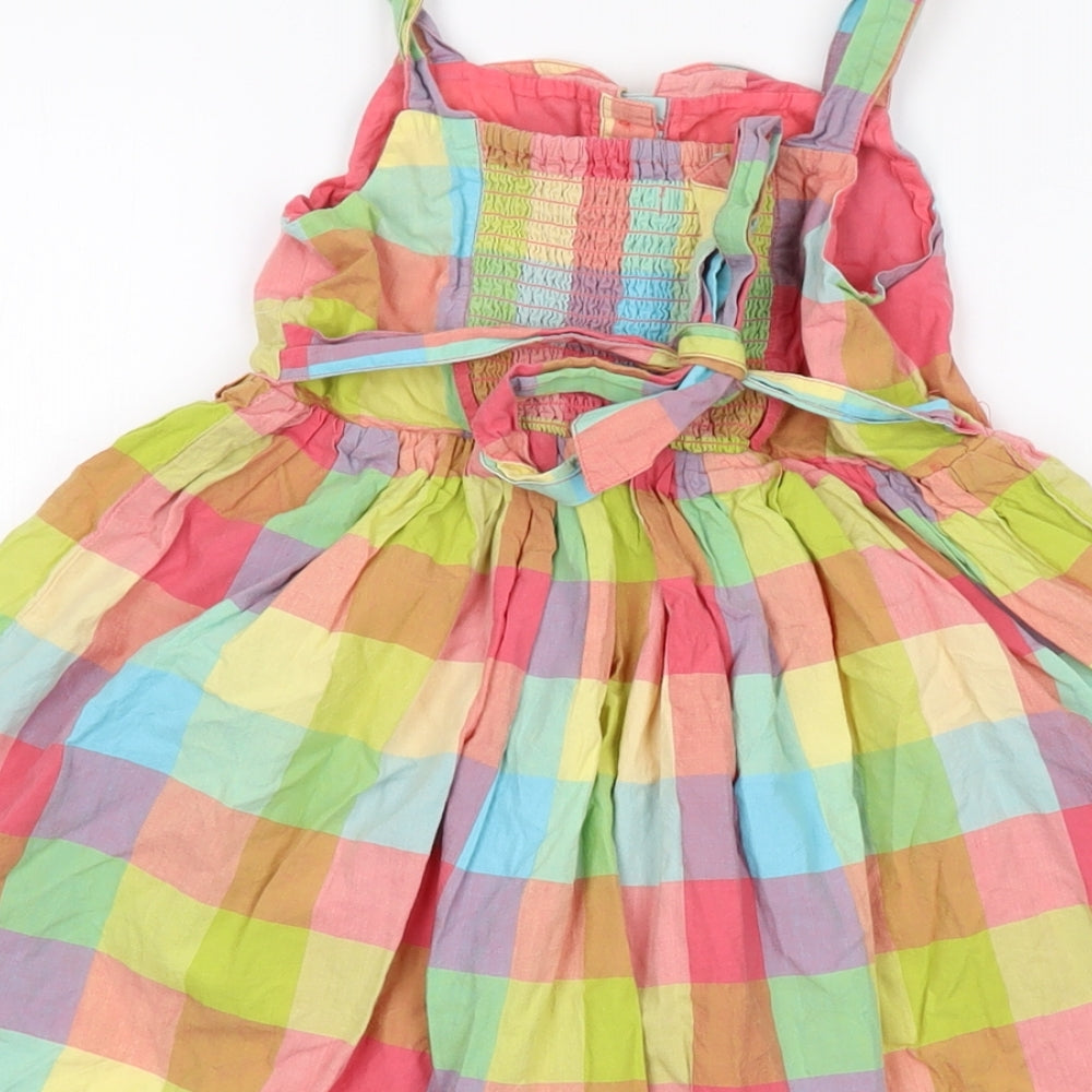 Indigo Girls Multicoloured Check Cotton Skater Dress Size 6-7 Years Square Neck Button