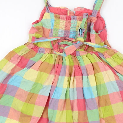 Indigo Girls Multicoloured Check Cotton Skater Dress Size 6-7 Years Square Neck Button