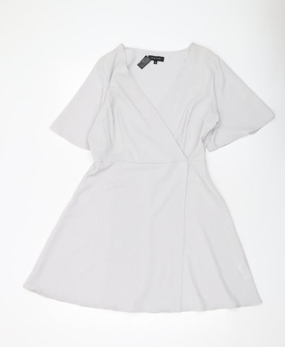 New Look Womens Grey Polyester A-Line Size 12 V-Neck Zip