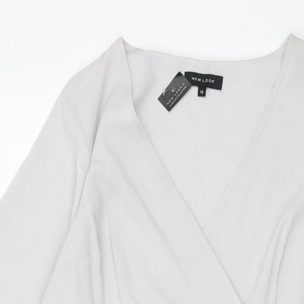 New Look Womens Grey Polyester A-Line Size 12 V-Neck Zip