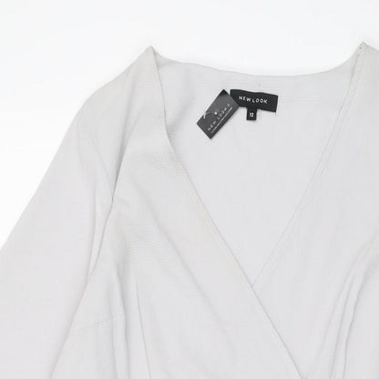 New Look Womens Grey Polyester A-Line Size 12 V-Neck Zip