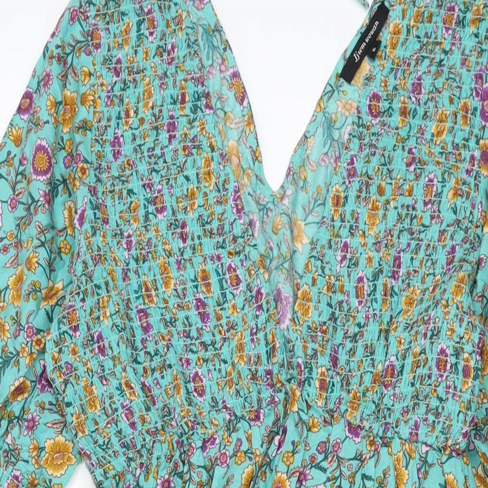 jjwm woman Womens Multicoloured Floral Cotton A-Line Size S V-Neck Tie