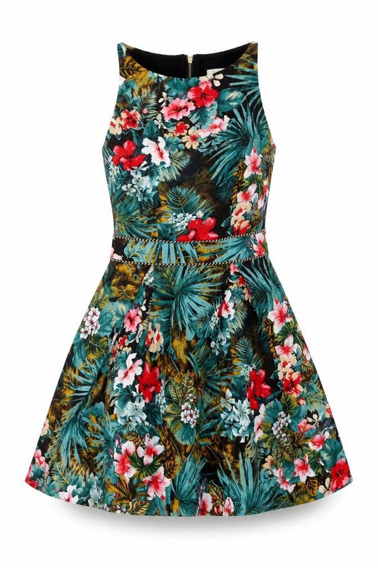Louche Womens Multicoloured Floral Viscose A-Line Size 8 Square Neck Zip