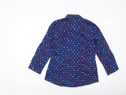 Antoni & Alison Womens Blue Polka Dot Cotton Basic Button-Up Size 10 Collared