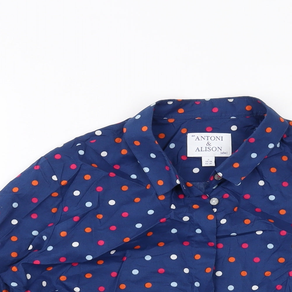 Antoni & Alison Womens Blue Polka Dot Cotton Basic Button-Up Size 10 Collared