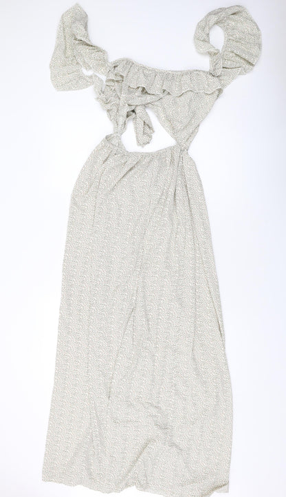PRETTYLITTLETHING Womens Beige Floral Polyester Maxi Size 16 V-Neck Tie