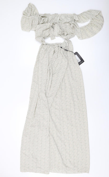 PRETTYLITTLETHING Womens Beige Floral Polyester Maxi Size 16 V-Neck Tie