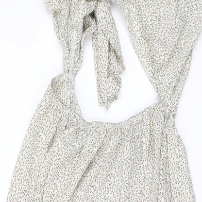 PRETTYLITTLETHING Womens Beige Floral Polyester Maxi Size 16 V-Neck Tie