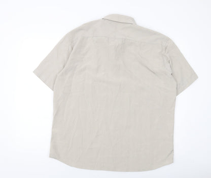 HARBOUR BAY Mens Beige Plaid Polyester Button-Up Size XL Collared Button
