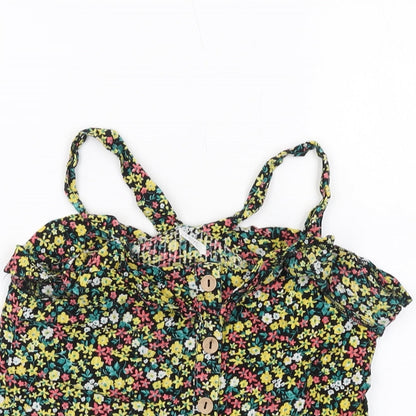NEXT Girls Multicoloured Floral Cotton Cropped Tank Size 12 Years Square Neck Button