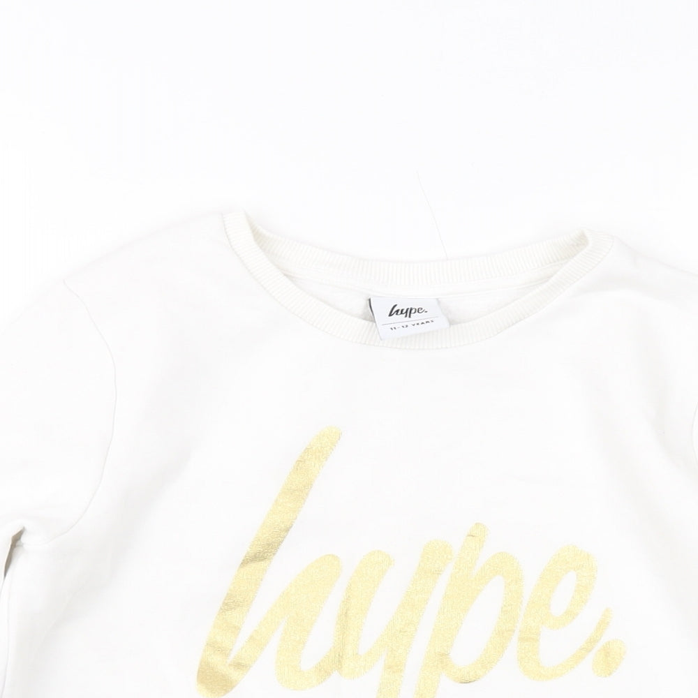 Hype Girls White Cotton Pullover Sweatshirt Size 11-12 Years Pullover