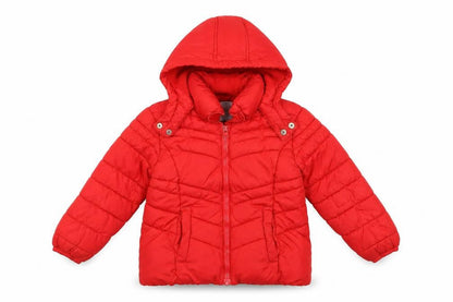 Front view of Next girls’ red jacket, size 5, years zip