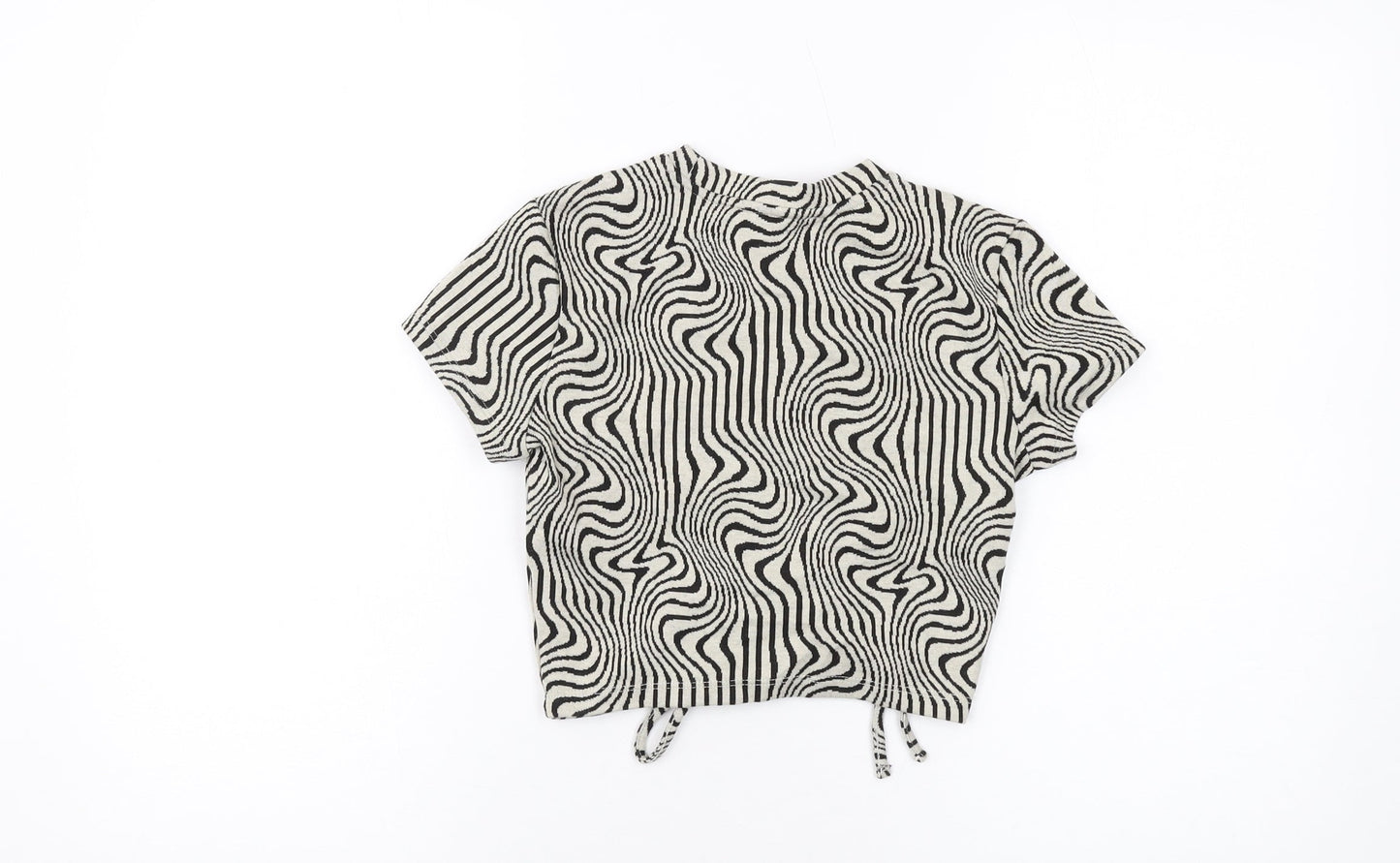 Bershka Womens Grey Animal Print Polyester Cropped T-Shirt Size S Round Neck