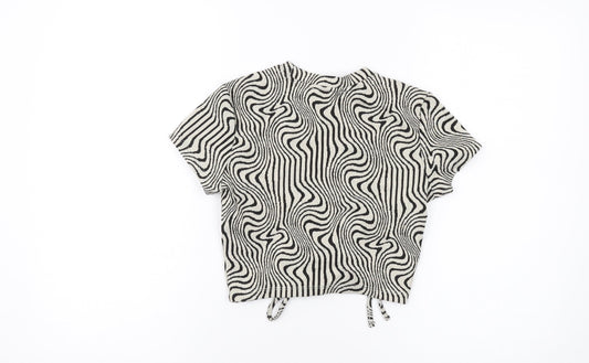 Bershka Womens Grey Animal Print Polyester Cropped T-Shirt Size S Round Neck