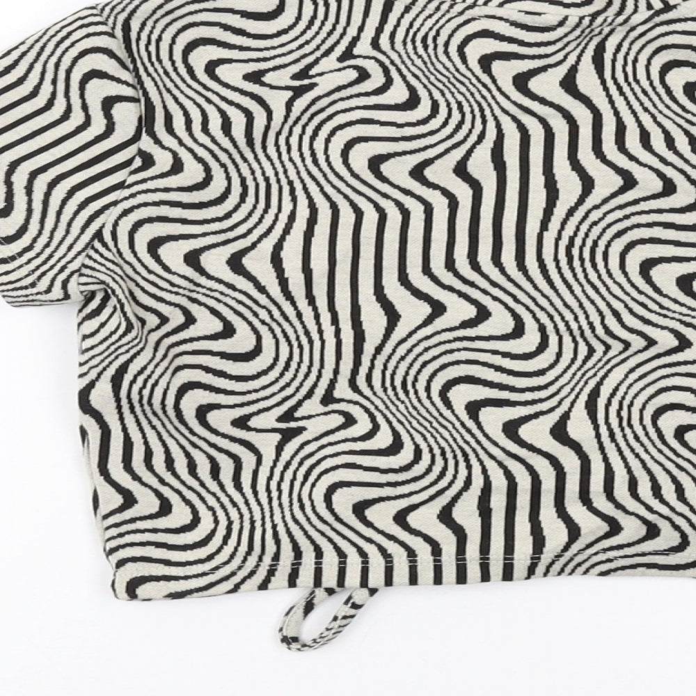 Bershka Womens Grey Animal Print Polyester Cropped T-Shirt Size S Round Neck