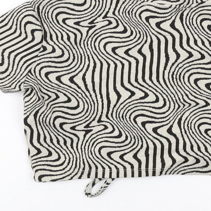 Bershka Womens Grey Animal Print Polyester Cropped T-Shirt Size S Round Neck