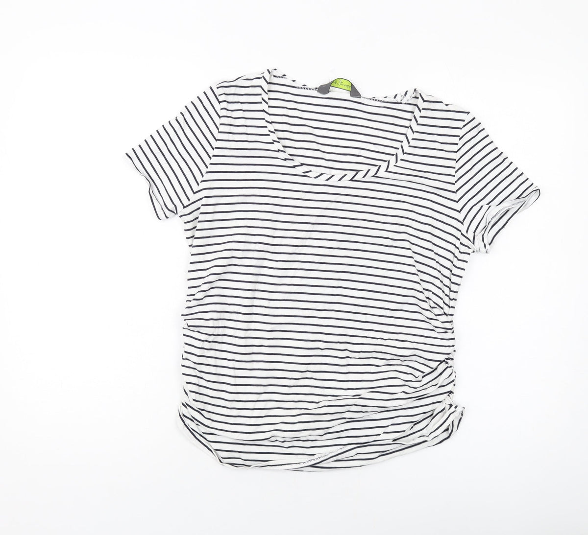 Blooming Womens White Striped Cotton Basic T-Shirt Size M Round Neck
