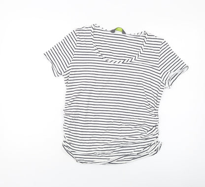 Blooming Womens White Striped Cotton Basic T-Shirt Size M Round Neck