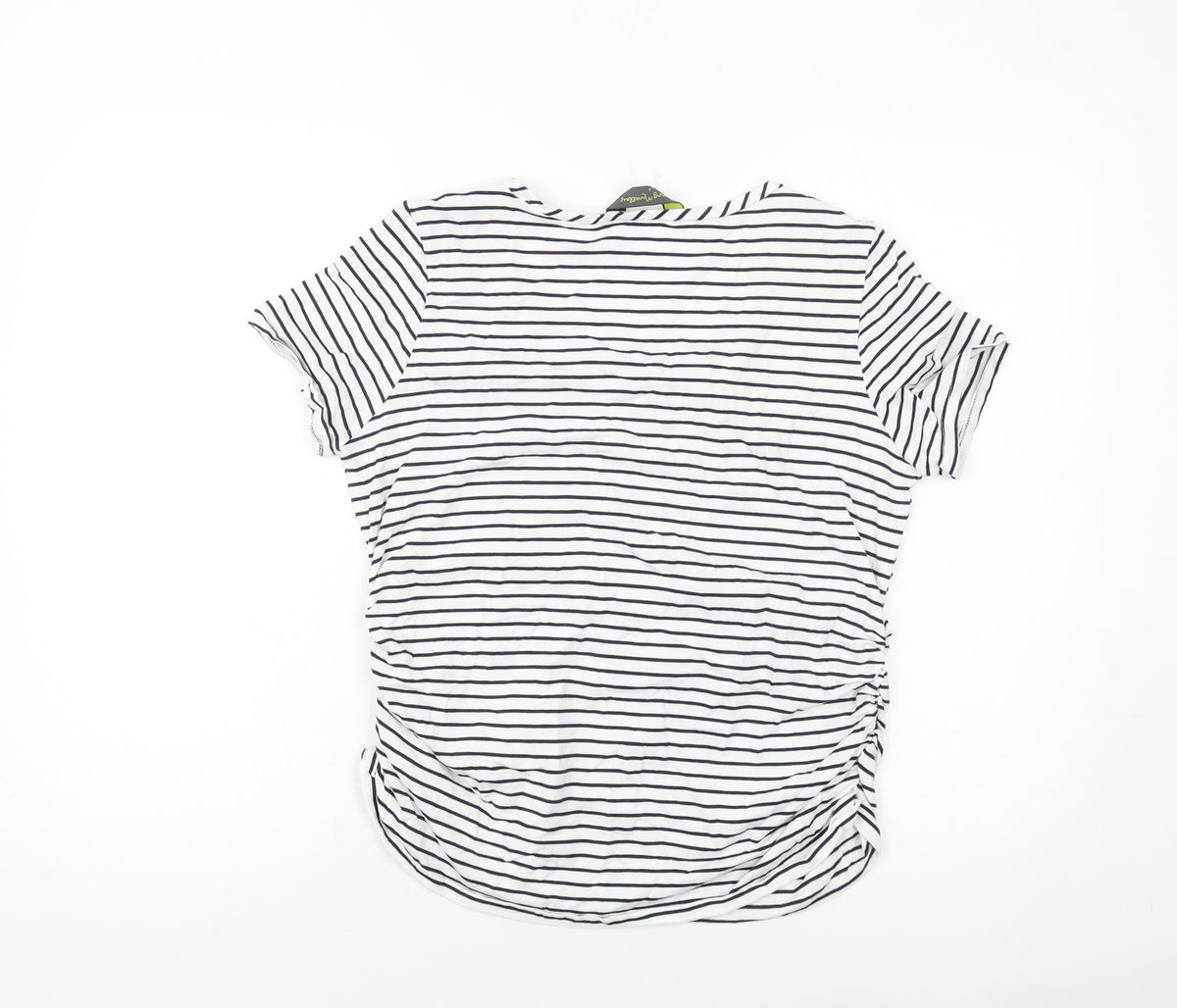Blooming Womens White Striped Cotton Basic T-Shirt Size M Round Neck