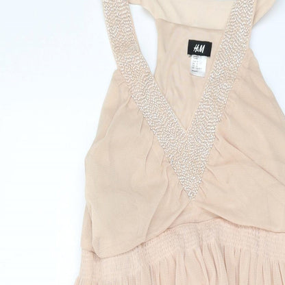 H&M Womens Pink Polyester Skater Dress Size M V-Neck Pullover