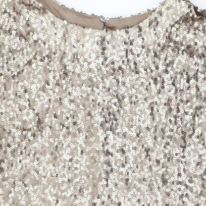 Fashions Womens Gold Polyester Mini Size 10 Round Neck Button