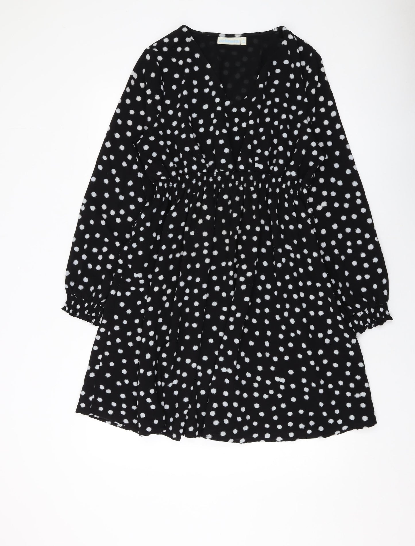 JoJo Maman Bébé Womens Black Polka Dot Polyester A-Line Size M V-Neck Pullover