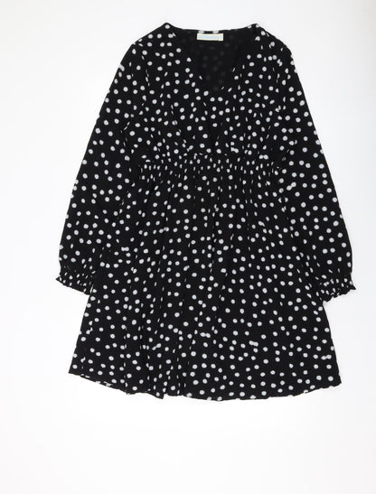 JoJo Maman Bébé Womens Black Polka Dot Polyester A-Line Size M V-Neck Pullover
