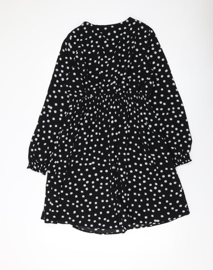 JoJo Maman Bébé Womens Black Polka Dot Polyester A-Line Size M V-Neck Pullover