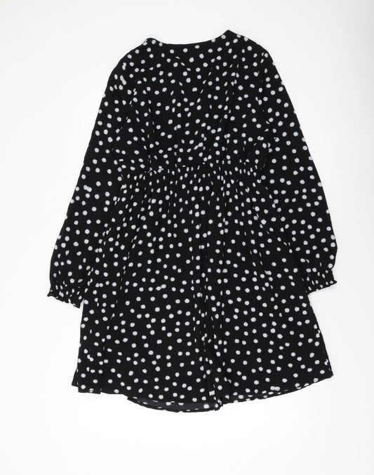 JoJo Maman Bébé Womens Black Polka Dot Polyester A-Line Size M V-Neck Pullover
