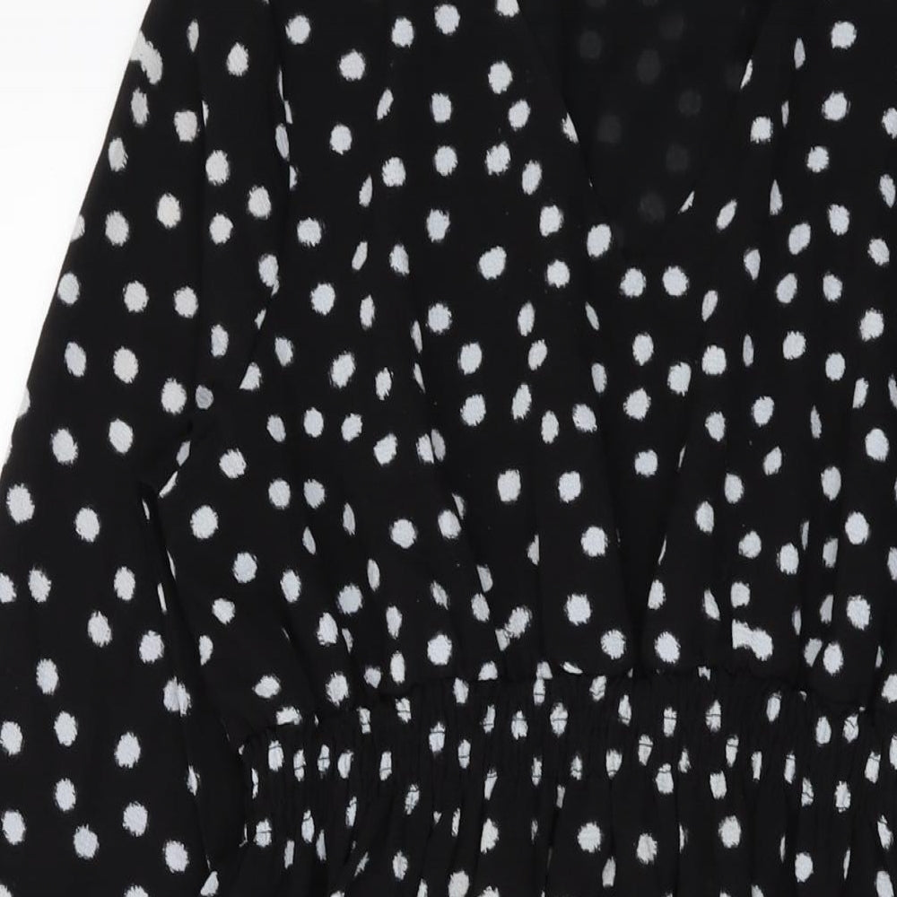 JoJo Maman Bébé Womens Black Polka Dot Polyester A-Line Size M V-Neck Pullover