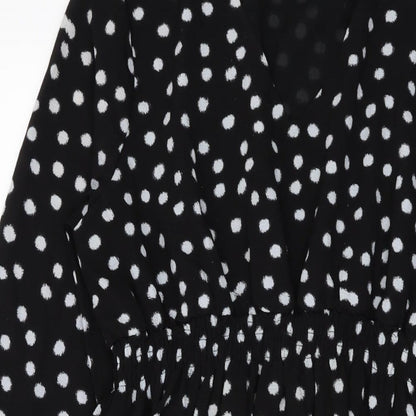 JoJo Maman Bébé Womens Black Polka Dot Polyester A-Line Size M V-Neck Pullover