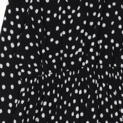 JoJo Maman Bébé Womens Black Polka Dot Polyester A-Line Size M V-Neck Pullover