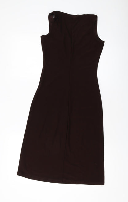 Hennes Womens Brown Polyester A-Line Size S V-Neck Pullover