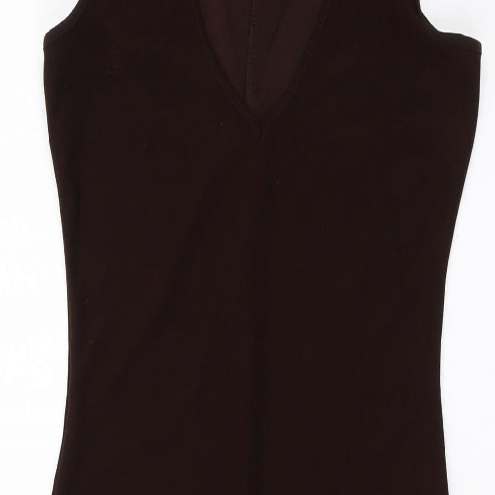 Hennes Womens Brown Polyester A-Line Size S V-Neck Pullover