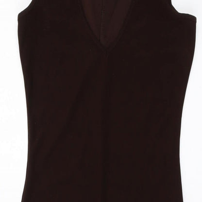 Hennes Womens Brown Polyester A-Line Size S V-Neck Pullover