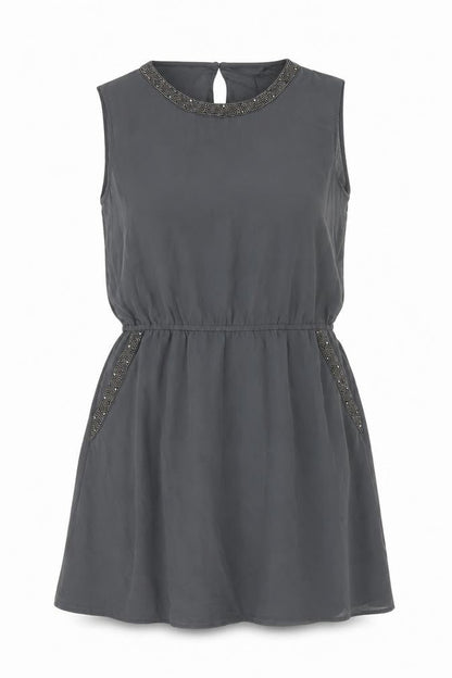 Only Womens Grey Polyester A-Line Size 14 Round Neck Button