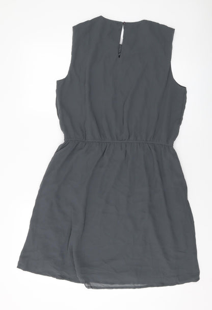 Only Womens Grey Polyester A-Line Size 14 Round Neck Button