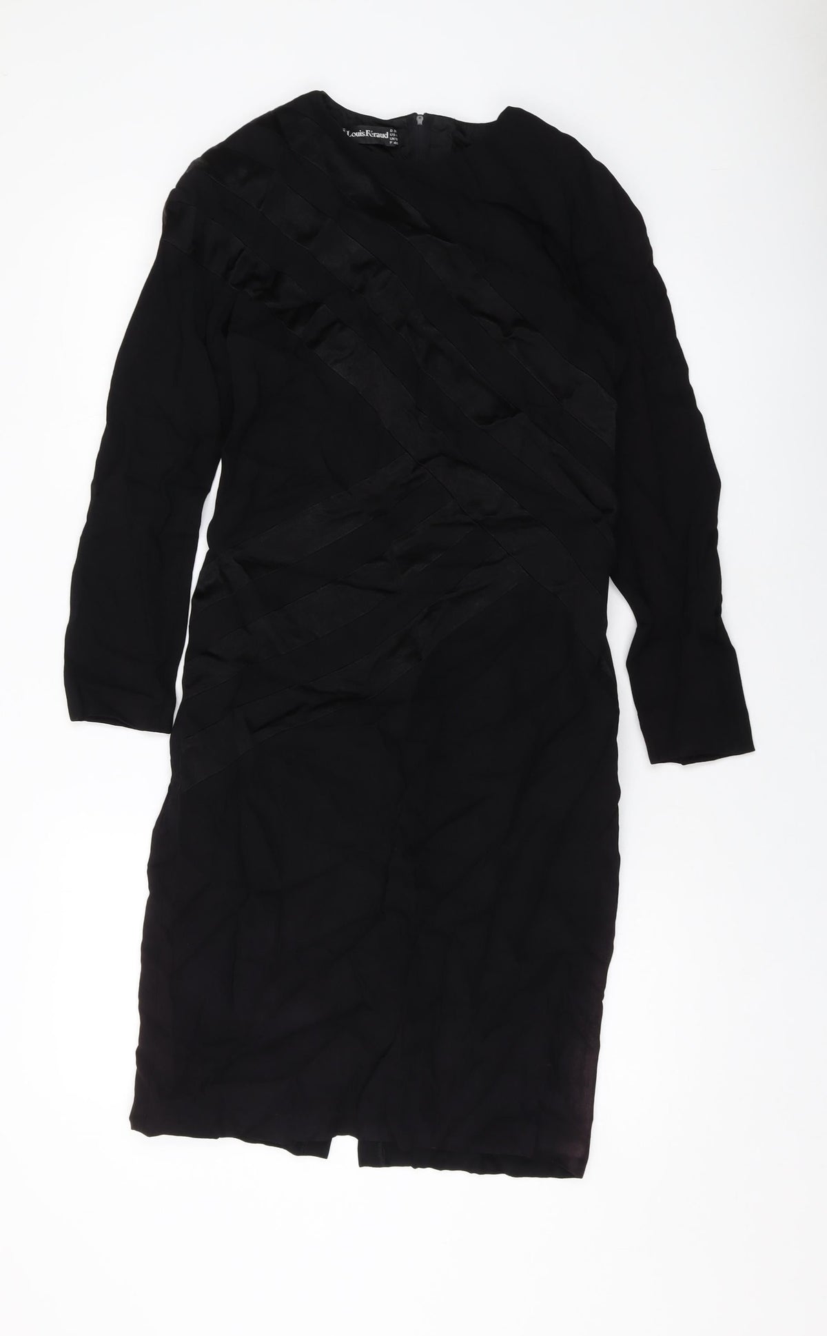 Additional front view of Louis Feraud women’s black polyester sheath, size UK 12, round neck zip