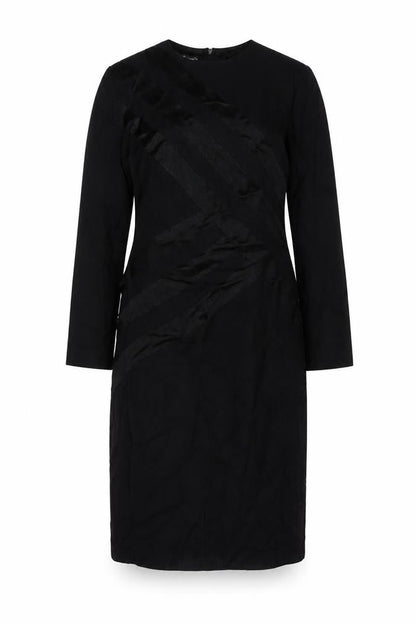 Front view of Louis Feraud women’s black polyester sheath, size UK 12, round neck zip