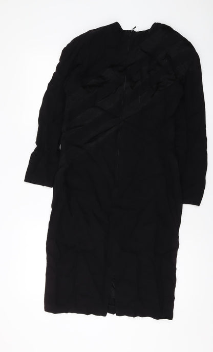 Back view of Louis Feraud women’s black polyester sheath, size UK 12, round neck zip